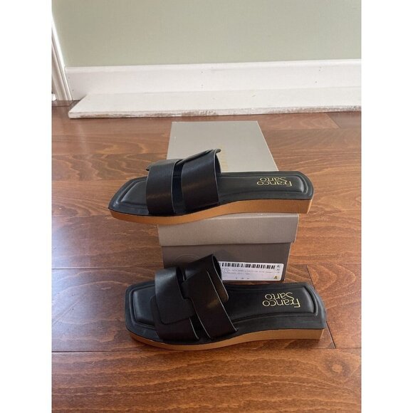 Capri Slide Black Leather Franco Sarto Slide Flat Sandals NEW Leather 6 M - Picture 2 of 7